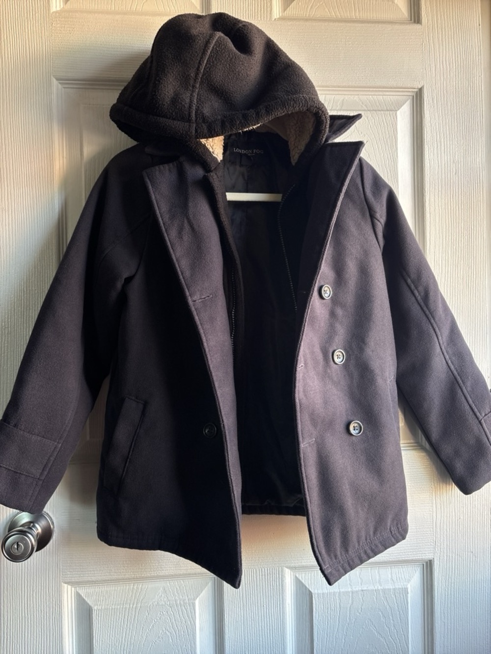 London Fog Boys' Navy Hooded Peacoat Jacket - Medium 10/12